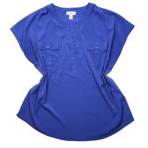 Jaclyn Smith Collection - Y Neck Blouse - Front Pockets -  Blue - XXL